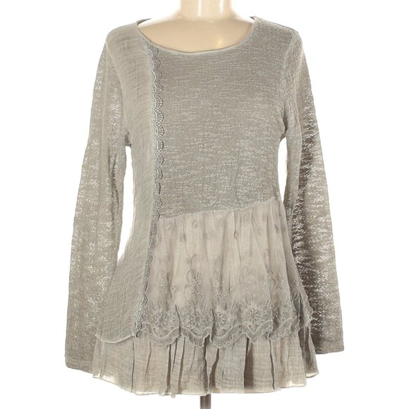 Simply Couture Tops - SIMPLY COUTURE Medium Mixed Media Lace Peplum Hem